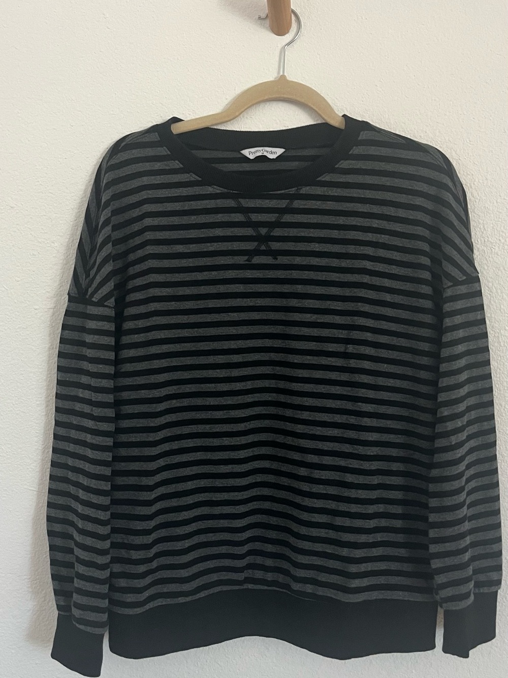 Women’s Black & Gray Striped Crewneck Sweater